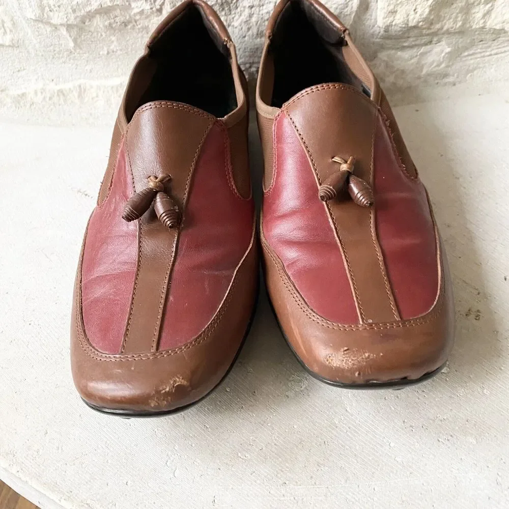 Sesto Meucci Shoes Mens  Sz 11 Brown Red Leather Slip On Tassel Driving  Loafers